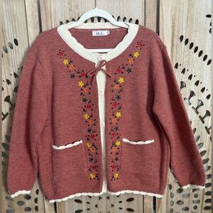 Women's Embroidered Rust Cardigan Sweater